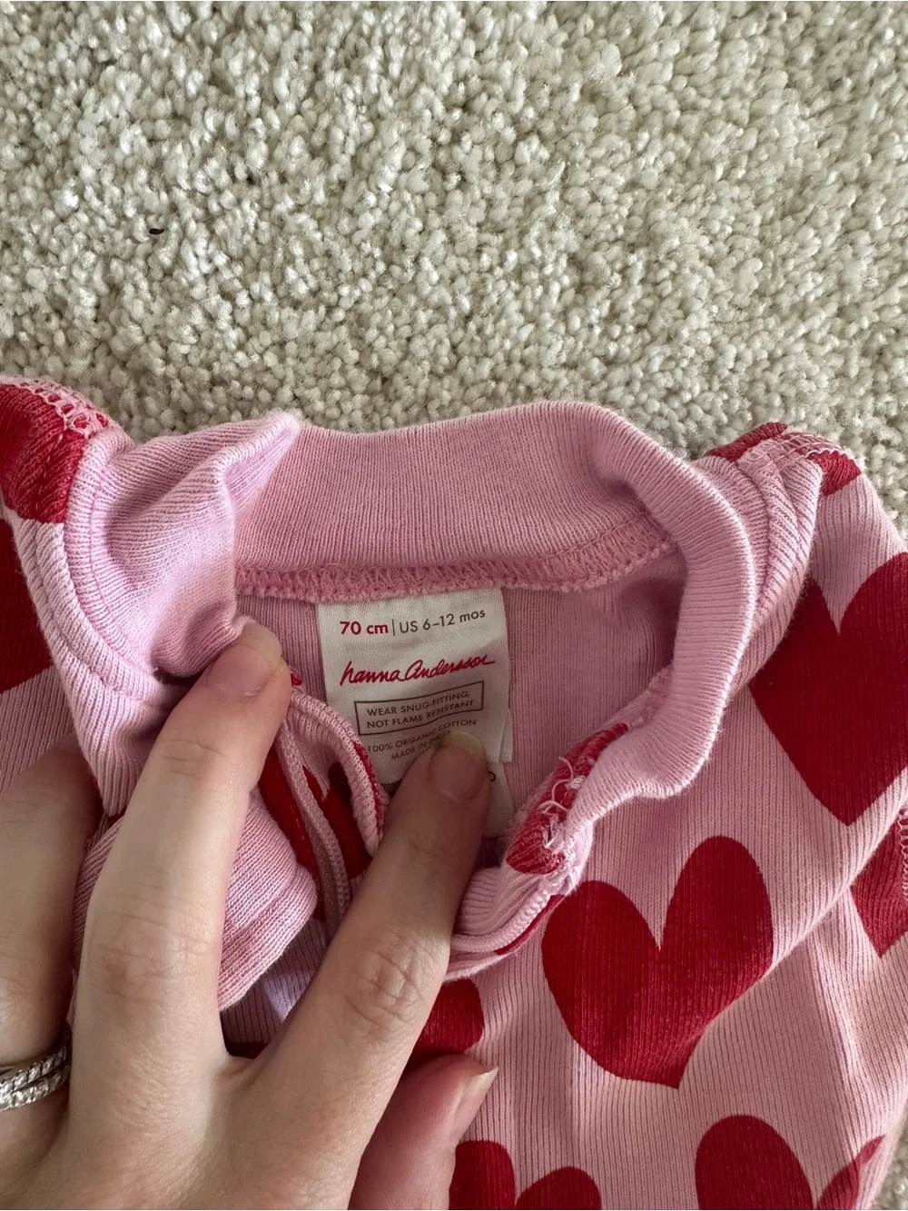 Hanna Andersson Pink Heart Print Kids One-Piece Zip Pajama - 100% Organic Cotton